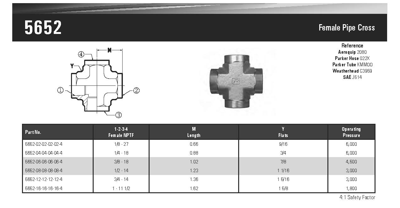 5652-04-04-04-04 Hydraulic Fitting 1//4 Female Pipe X 1//4 Female Pipe X 1//4 Female Pipe X 1//4 Female Pipe Cross