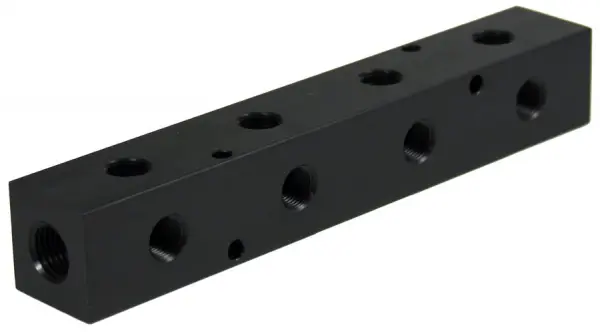 UPCM30-250R-08BW - Wide Port Spacing with Right Angle Ports Black Anodized Manifold