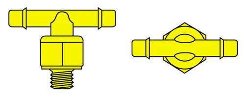 Hose Barb x 10-32 Male Swivel Tee Brass SW-T Universal Power Conversion.png